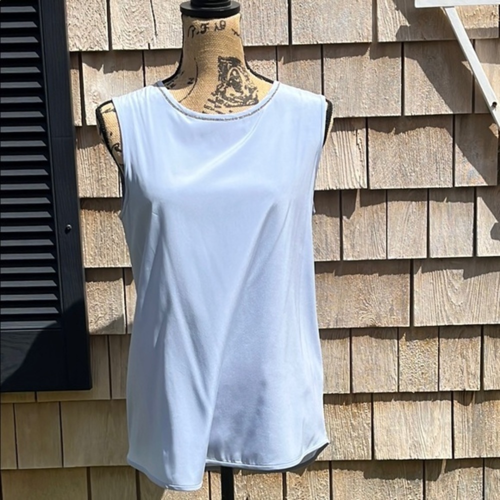 Peserico Silk Blend Top Sleeveless Beaded trim- Light blue NWT